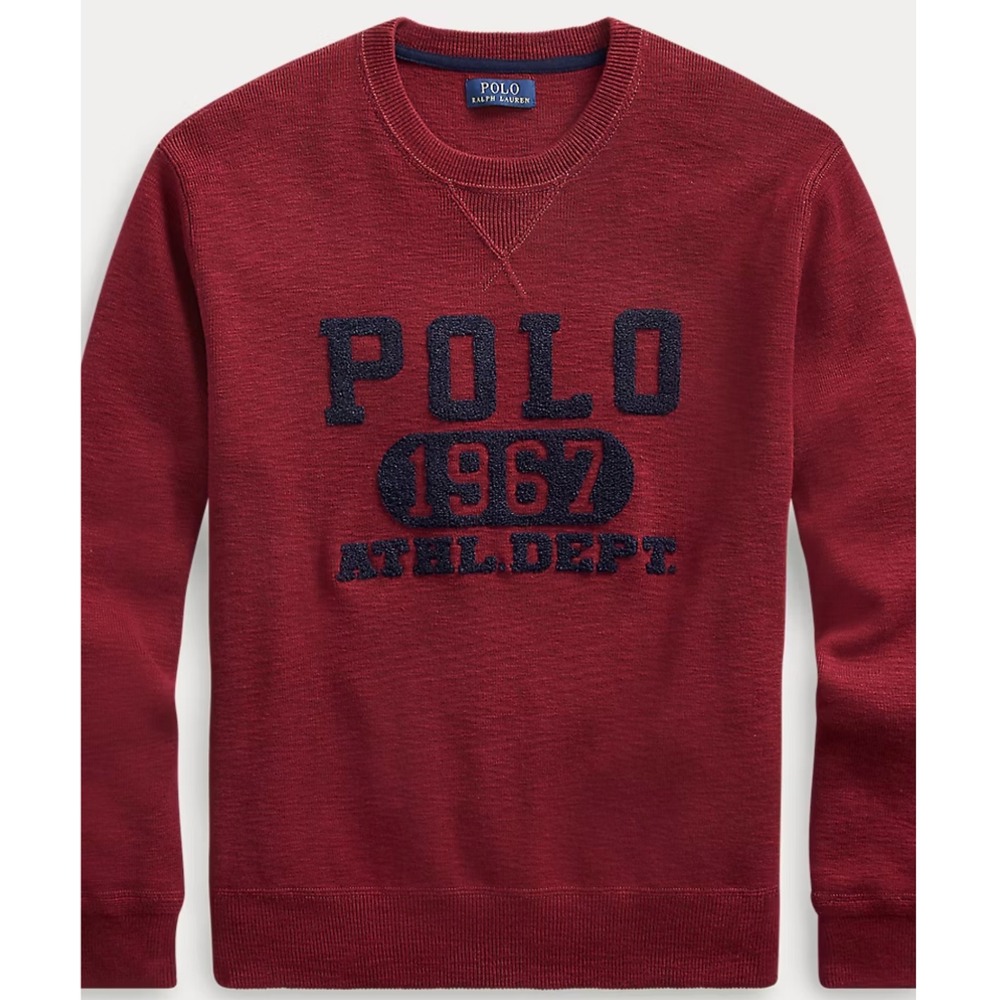Polo by Ralph Lauren Men's Crewneck Sweater in Burgundy with Navy Appliqué